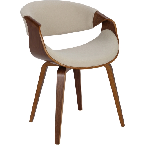 Curvo Dining or Accent Chair in Cream Fabric & Walnut Finish
